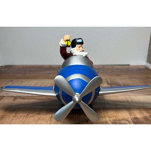 Roman 11.5" Musical Santa Christmas Figure in Blue Plane Rotating Propeller - Picture 3 of 9